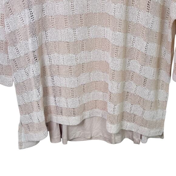 New GRACE ELEMENTS Pointelle Beige Winter White Striped Knit Layered Sweater Sm - Picture 5 of 15